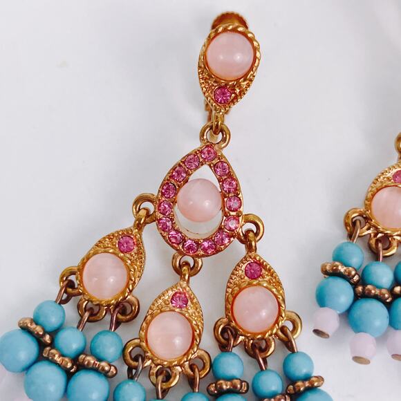 VTG Signed Joan Rivers Chandelier Screw Back Earrings Glass Beads Dangle Drop - Picture 11 of 12